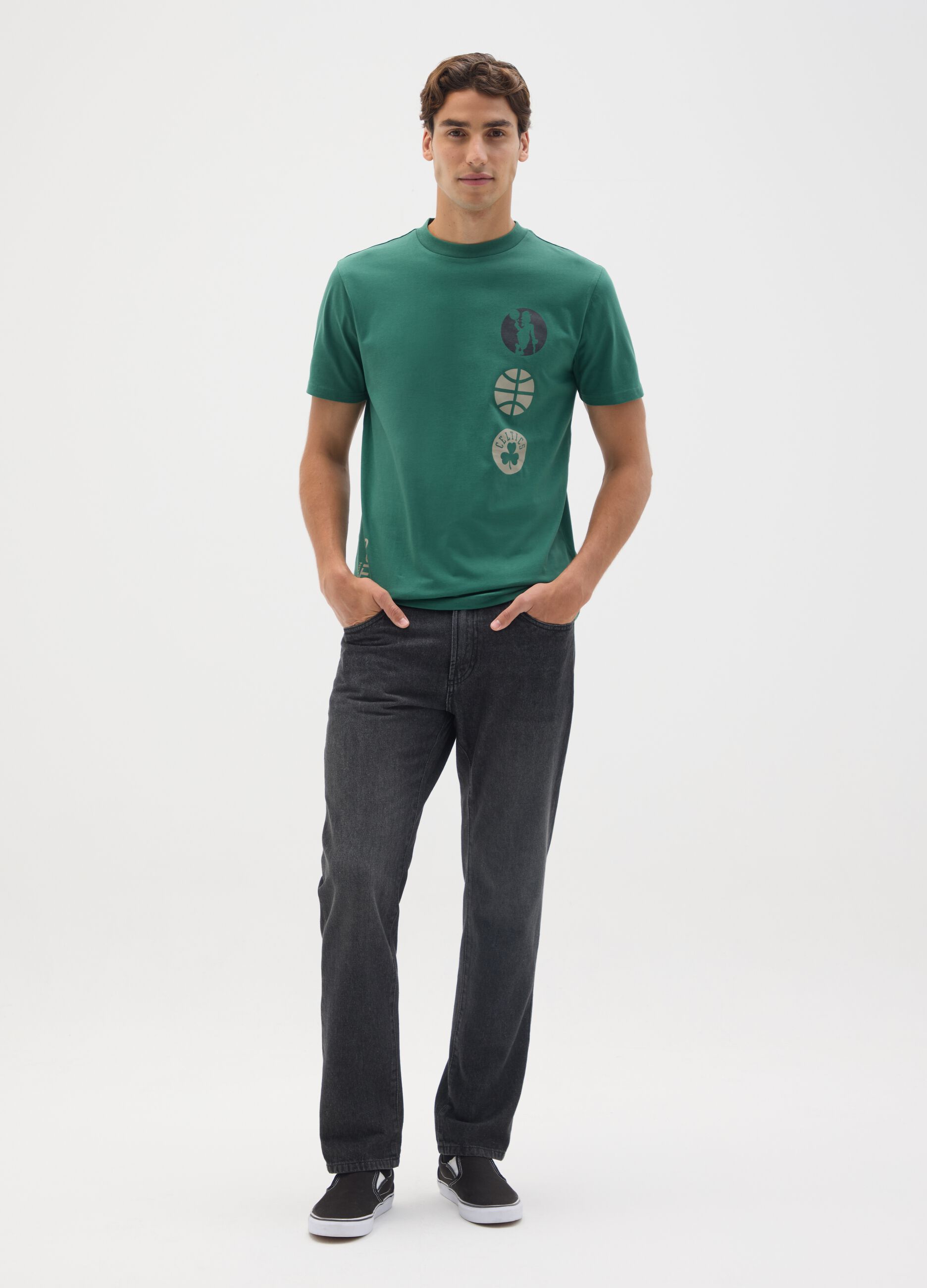 T-shirt in puro cotone verde con stampa Boston Celtics