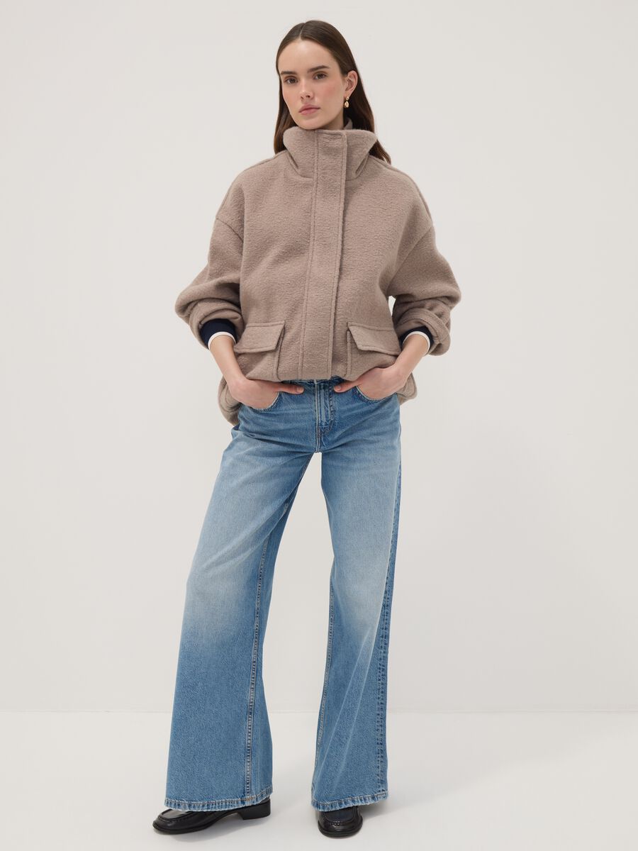 Beige regular-fit jacket with high neck and patch pockets_2