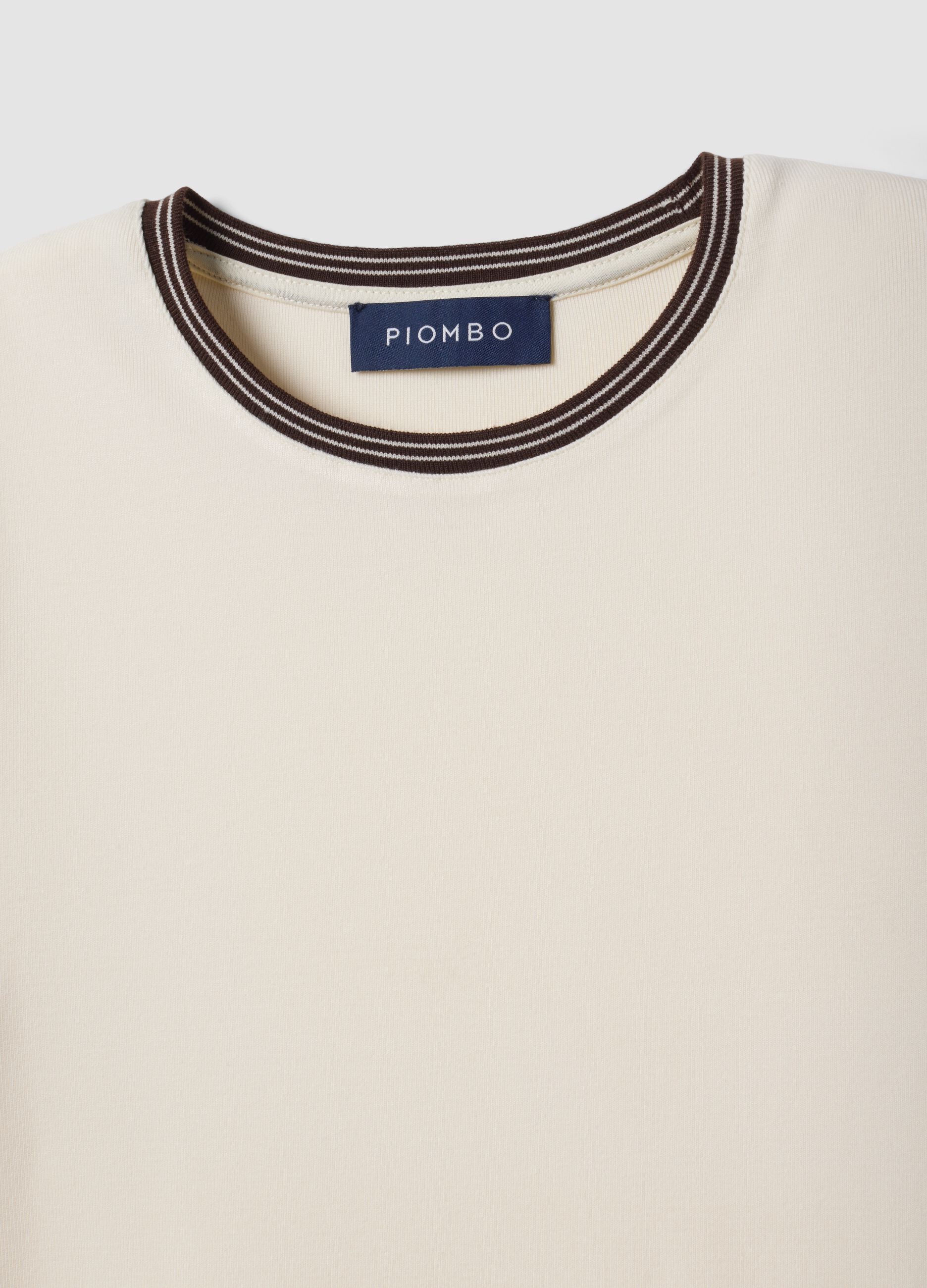 Beige stretch viscose crew-neck T-shirt
