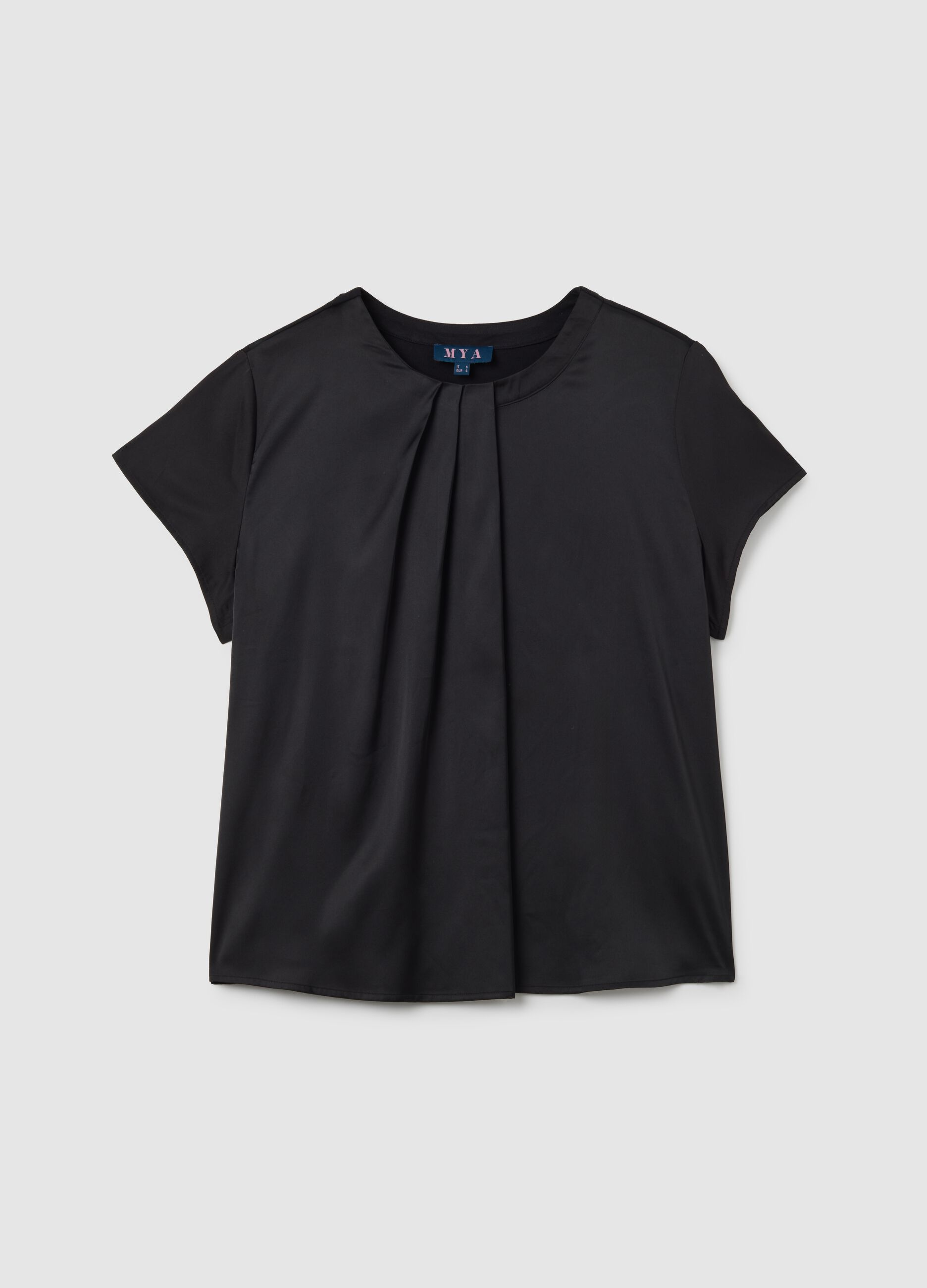 Black regular fit top with pleat