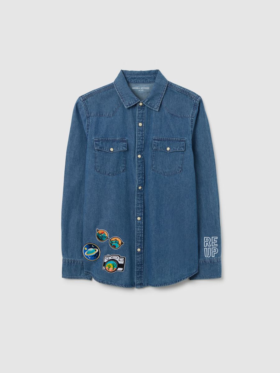 Camicia western REUP con patch colorate in denim_3
