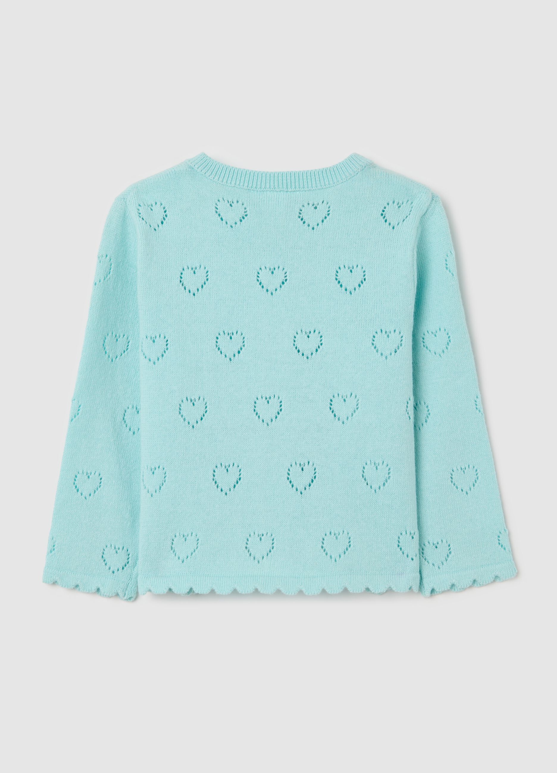 Cardigan azzurro con motivo a cuori traforato