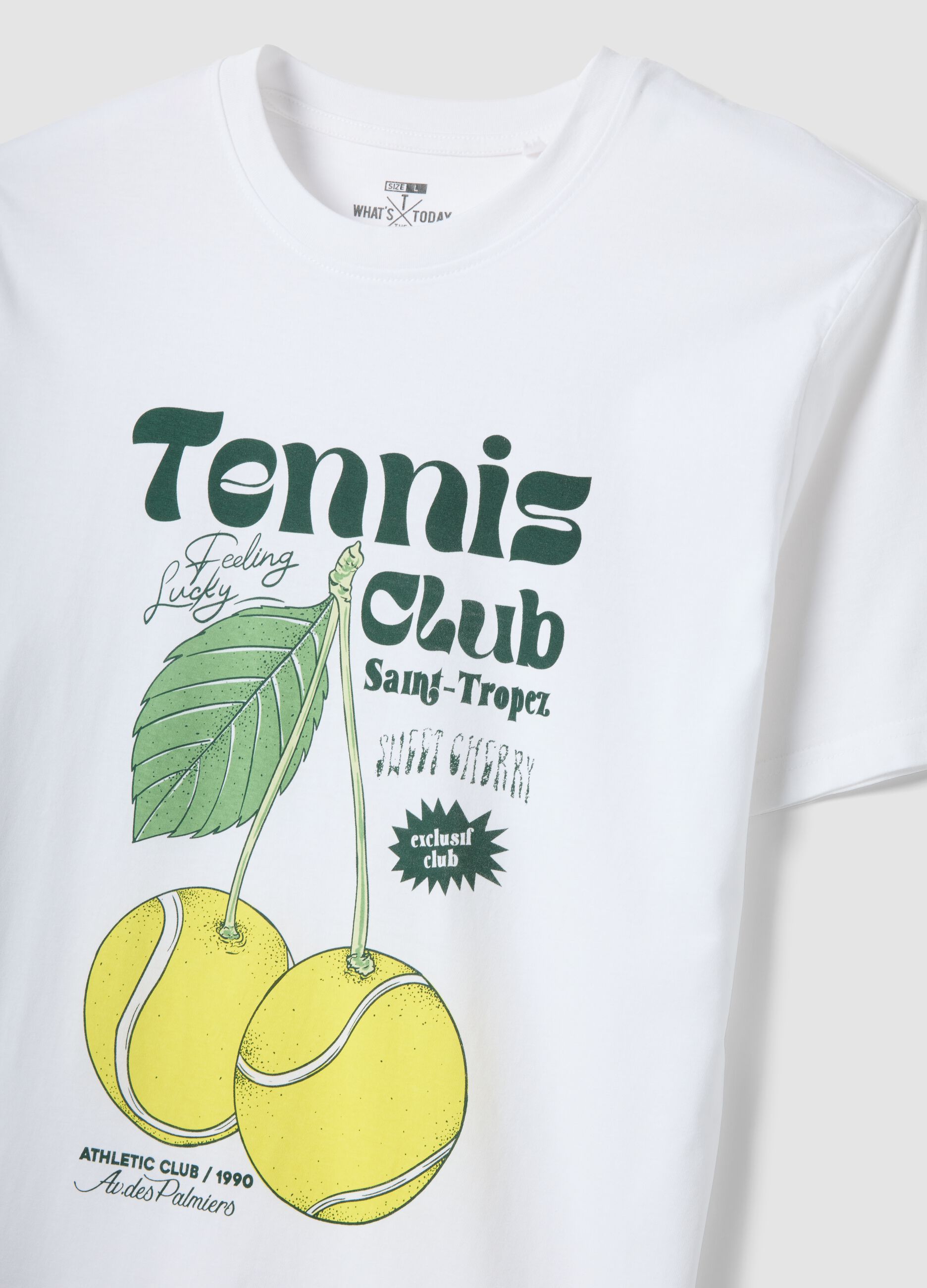 White graphic-print pure cotton T-shirt, regular fit