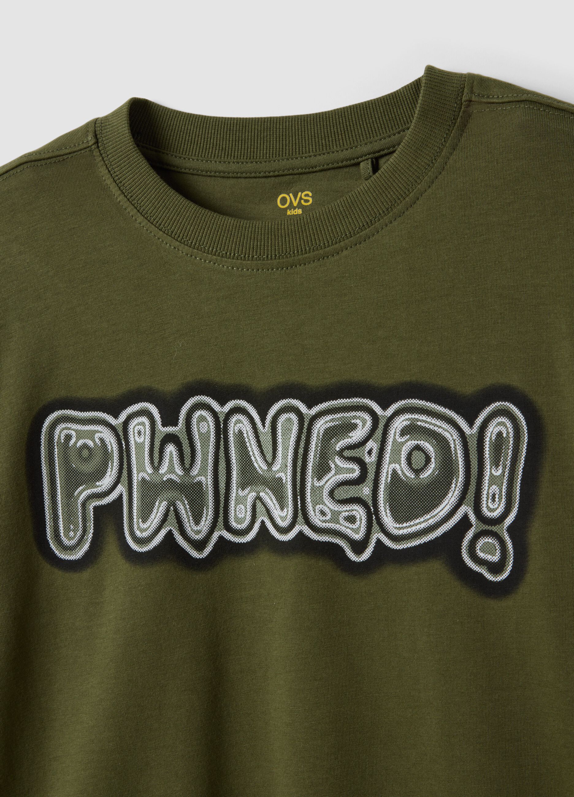 T-shirt verde in puro cotone organico con scritta per ragazzo