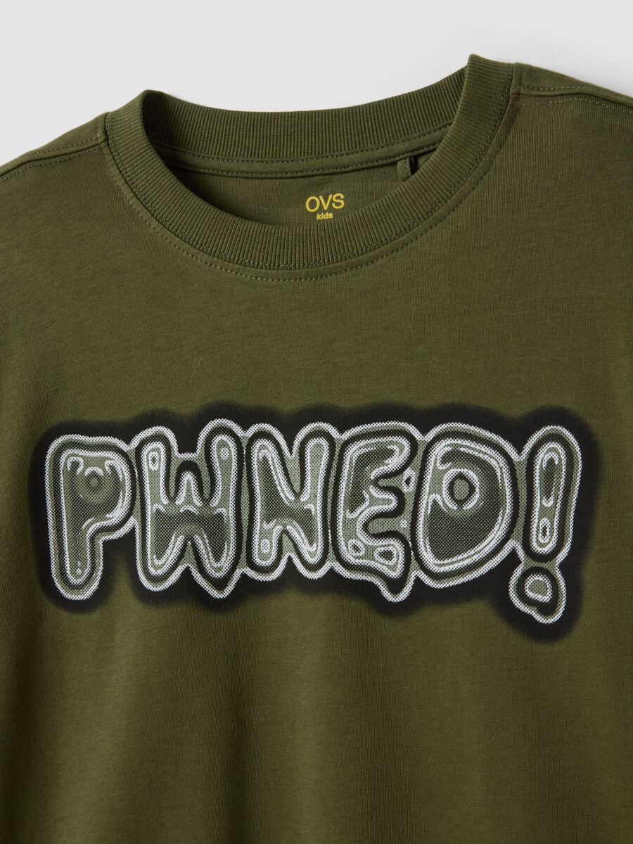 Green pure organic cotton slogan T-shirt for boys_1