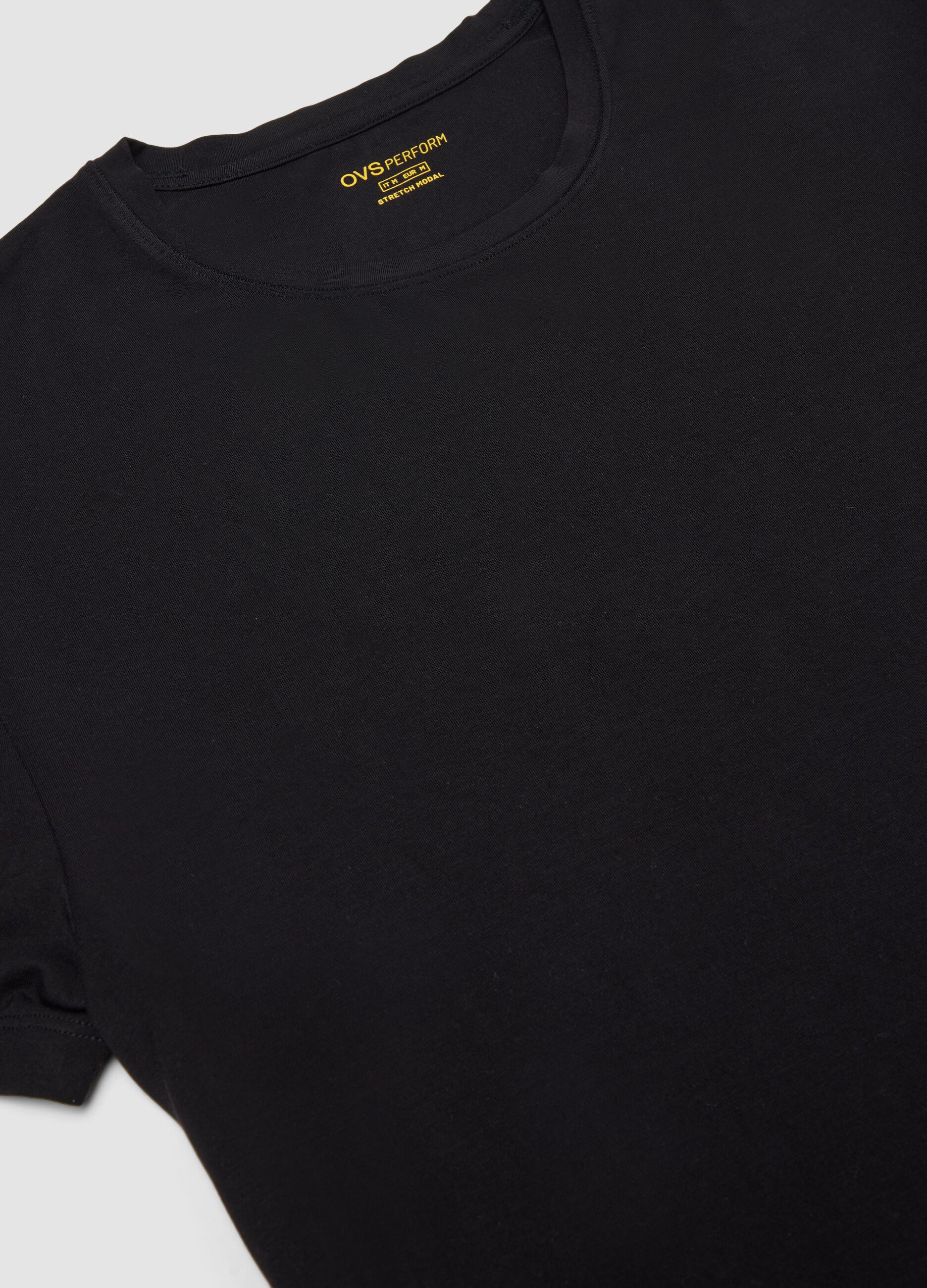Black stretch modal T-shirt, regular fit