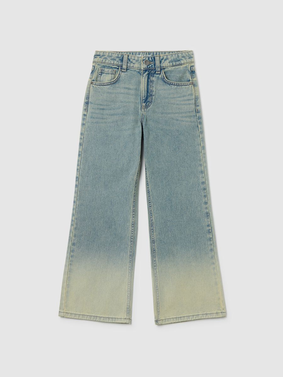 Jeans a gamba larga blu da ragazze in puro cotone denim_3