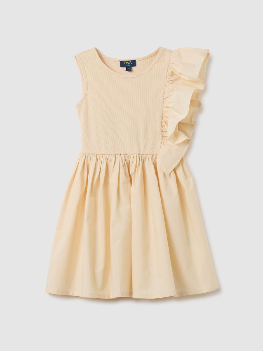 Girl's beige cotton dress with regular fit_0