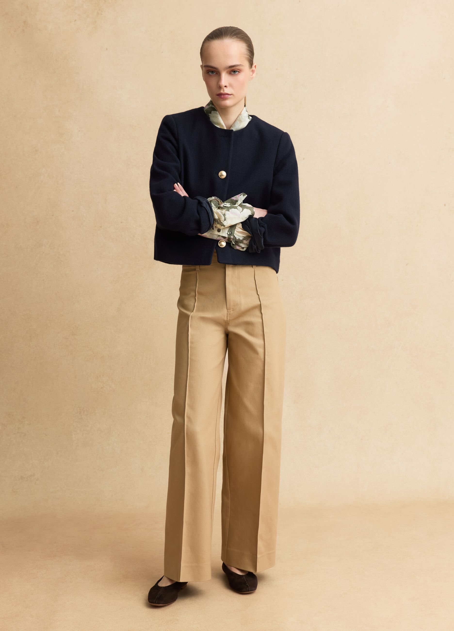 Blue viscose blend blazer in regular fit with gold buttons