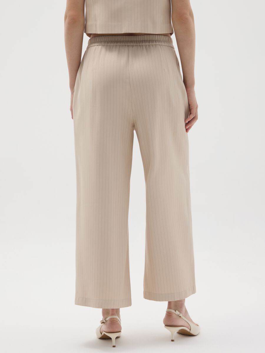 Beige Striped Wide Leg Trousers_2