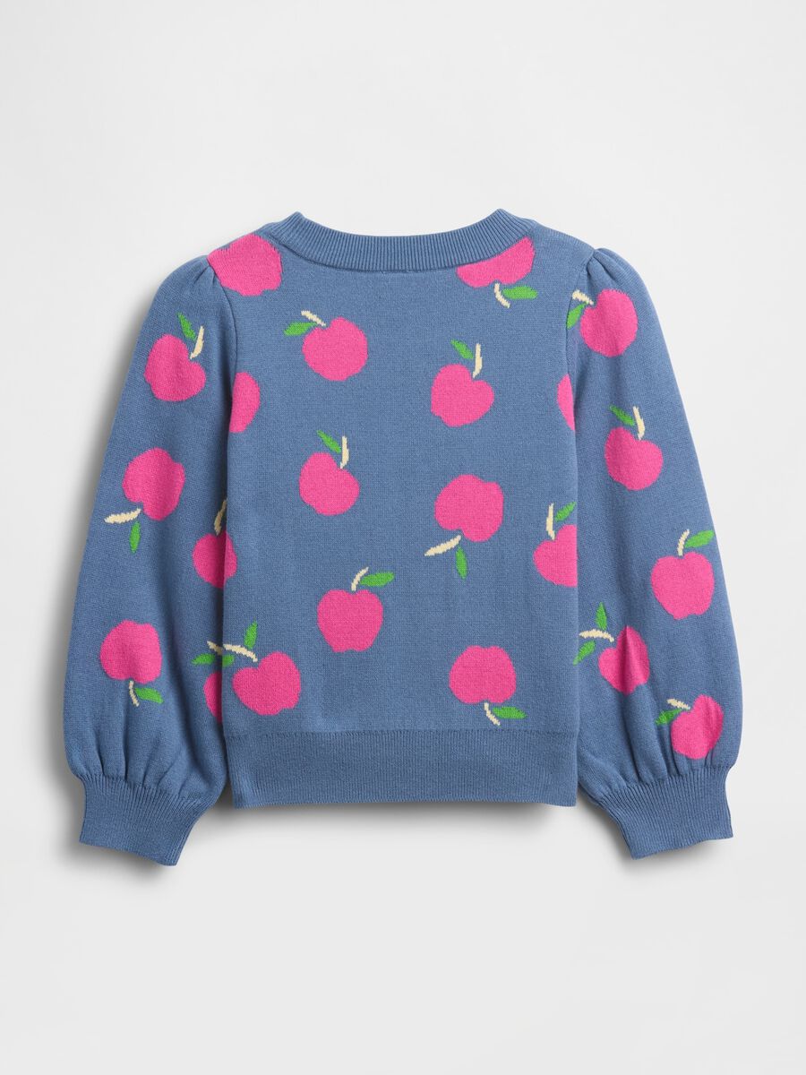 Blue Girls' Sweater with Apple Print_1