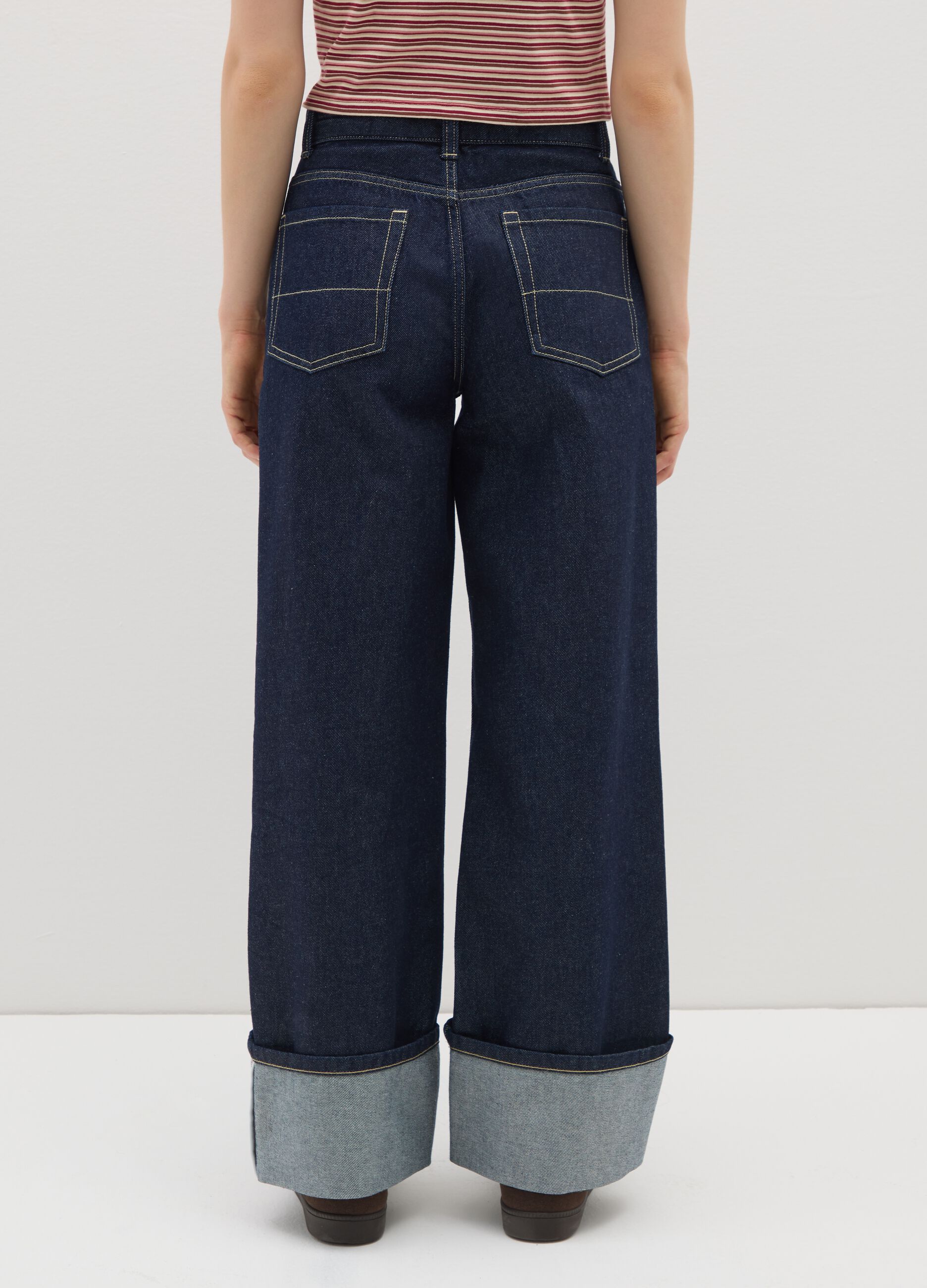 Straight-leg blue pure cotton jeans
