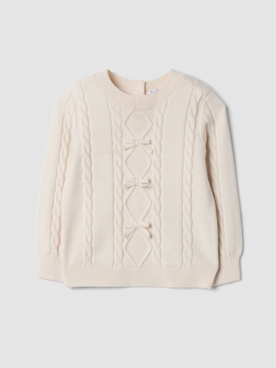 Maglia beige in misto viscosa con girocollo lavorato_0