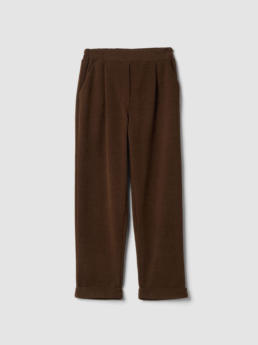 Brown ribbed stretch-fabric trousers, regular fit_0