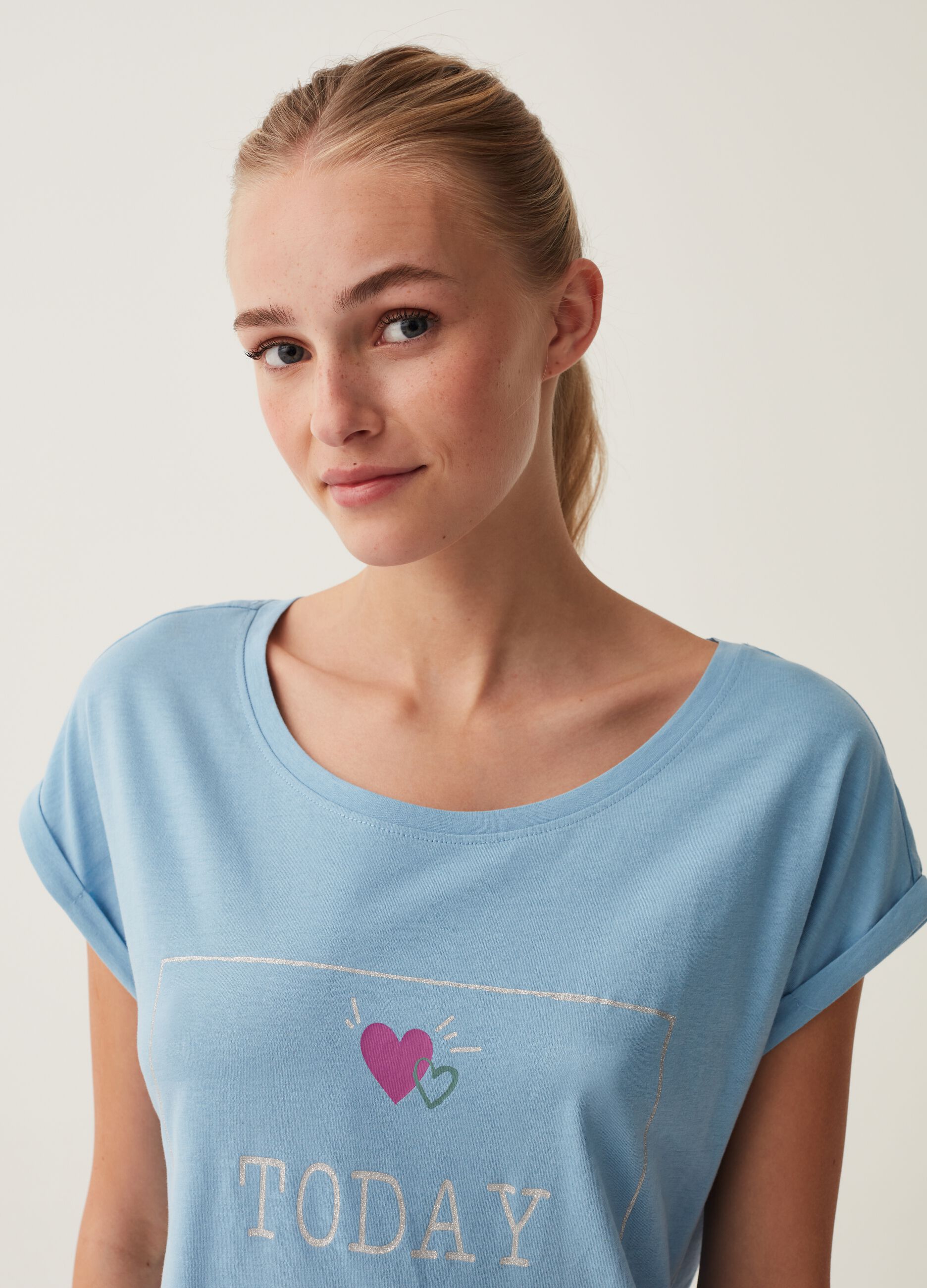 Camicia da notte in cotone con stampa_1