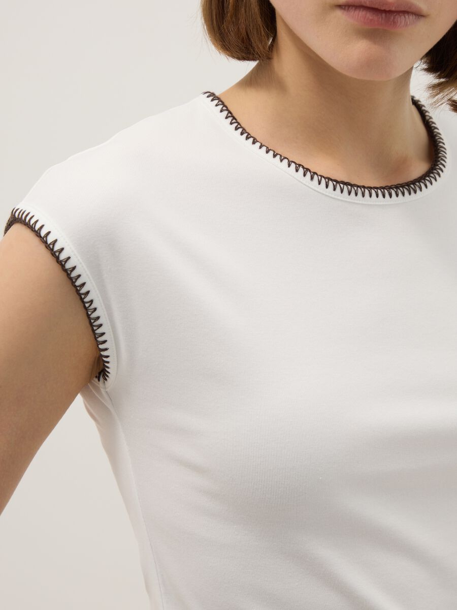 White regular fit stretch cotton t-shirt with stitching_3