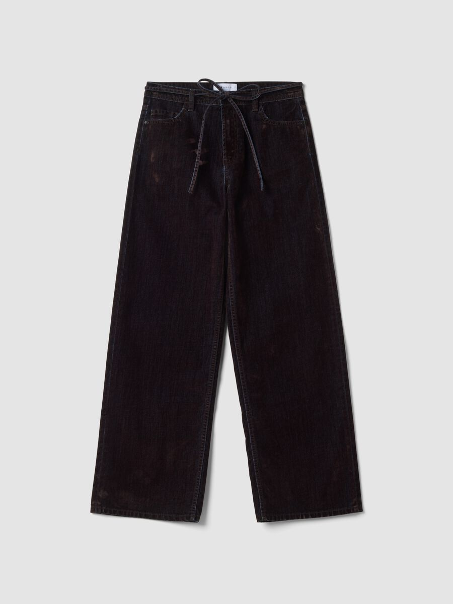 Jeans blu e marroni in puro cotone wide leg_0