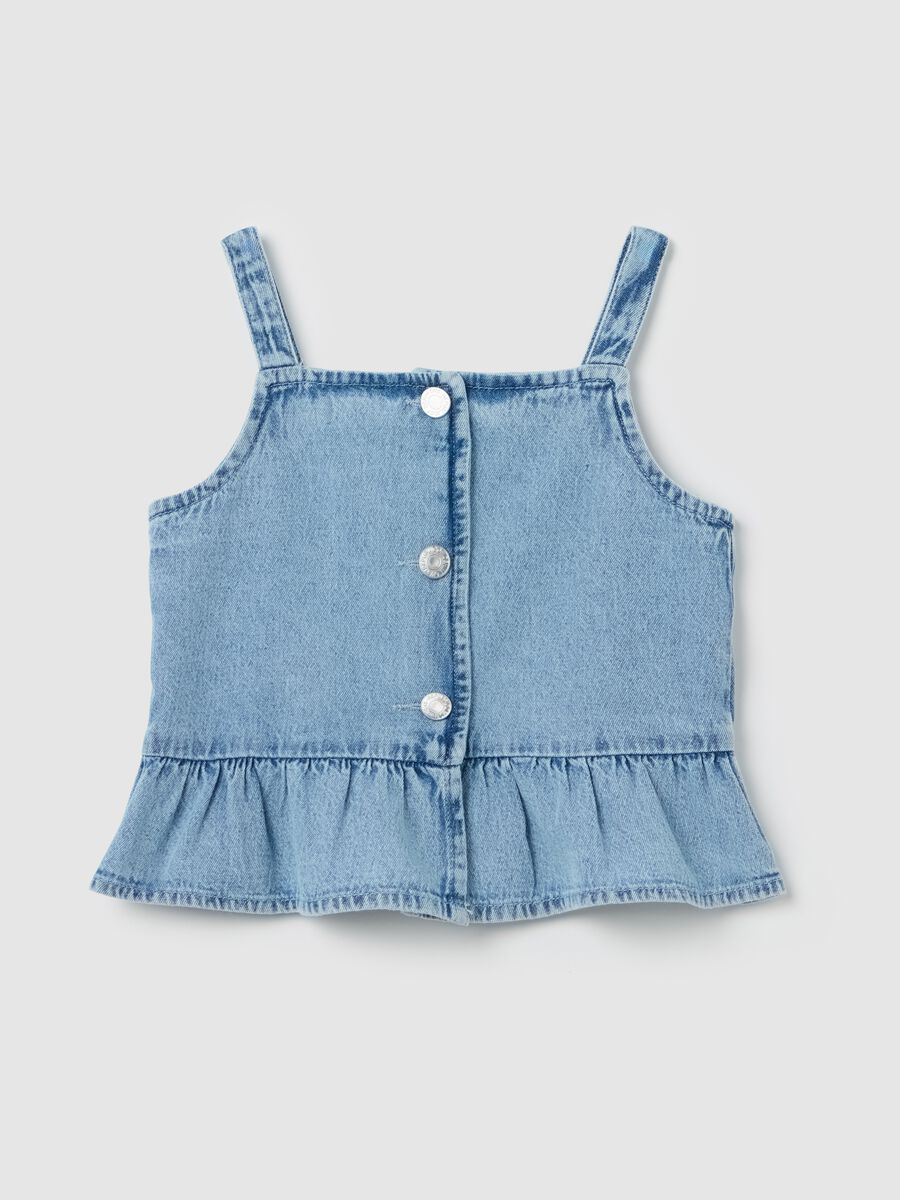 Blue chambray denim vest with flounce_0