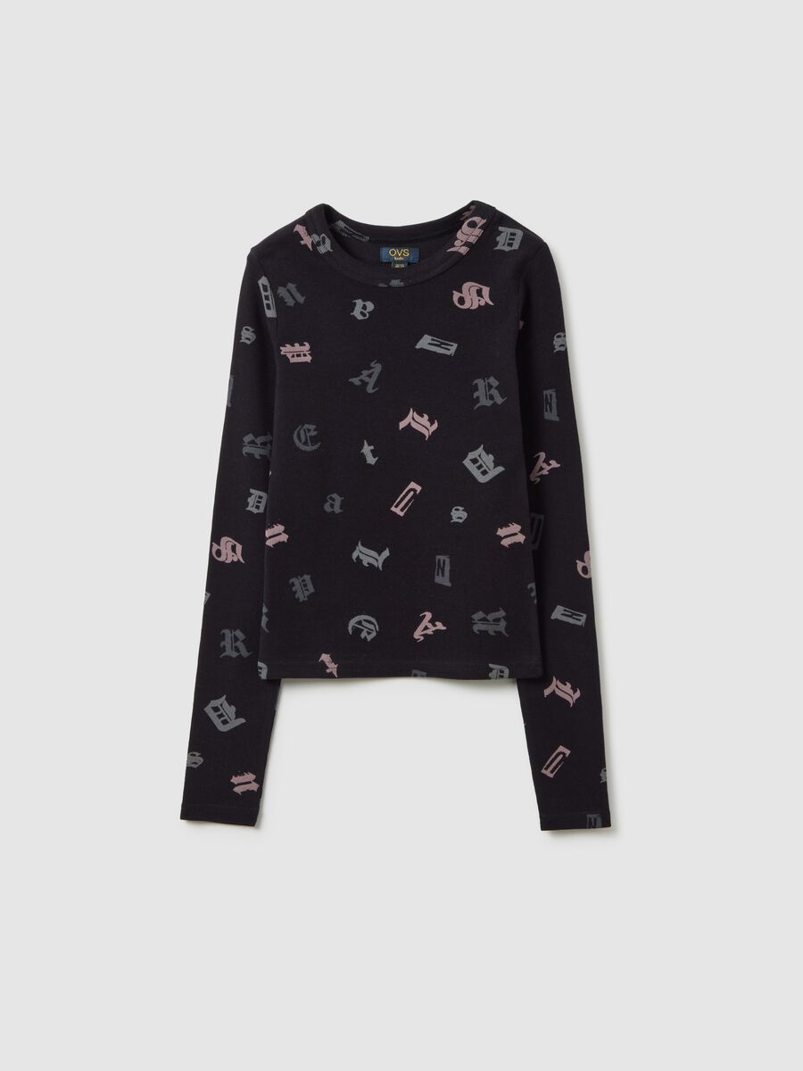 T-shirt da ragazza in cotone elasticizzato nero regular fit_3