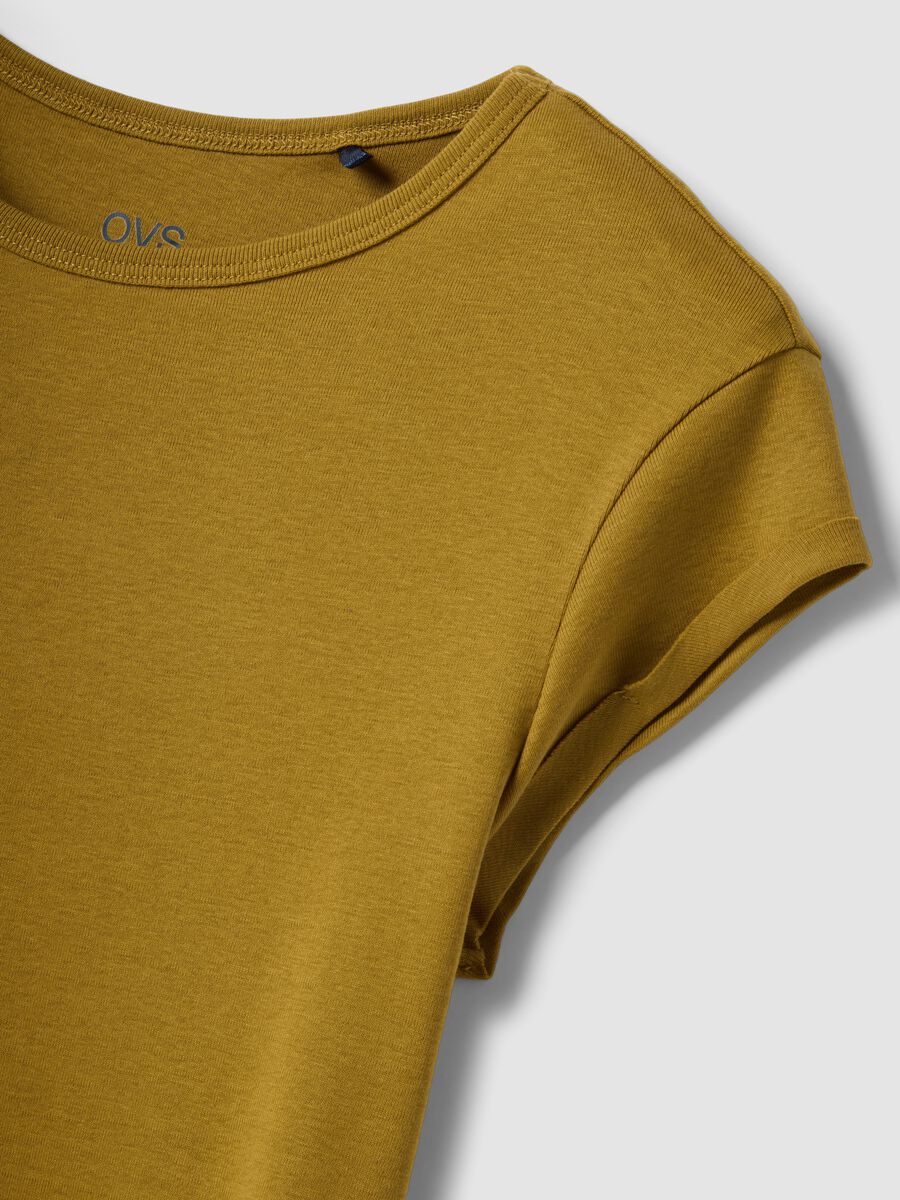 Yellow short sleeve pure cotton regular fit T-shirt_5