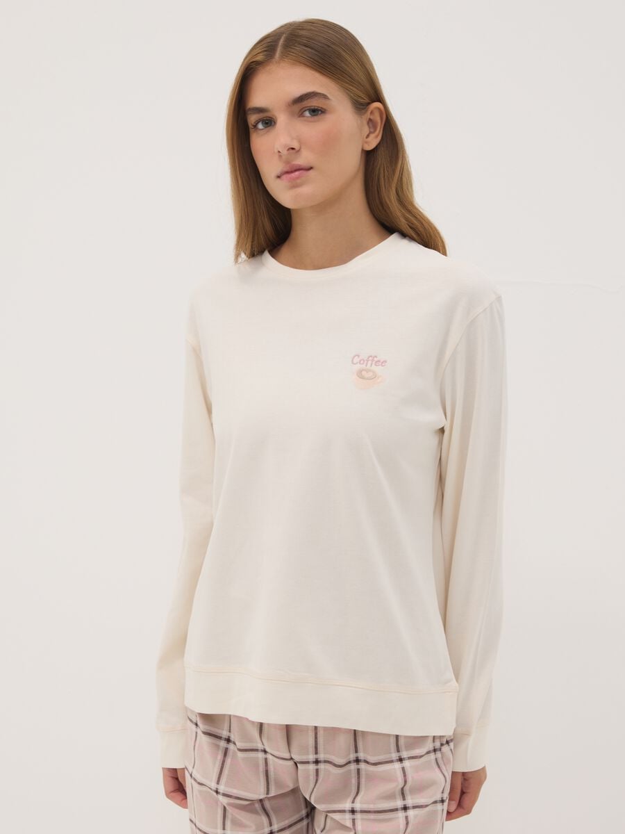 Beige pure organic cotton crew-neck pyjamas_1