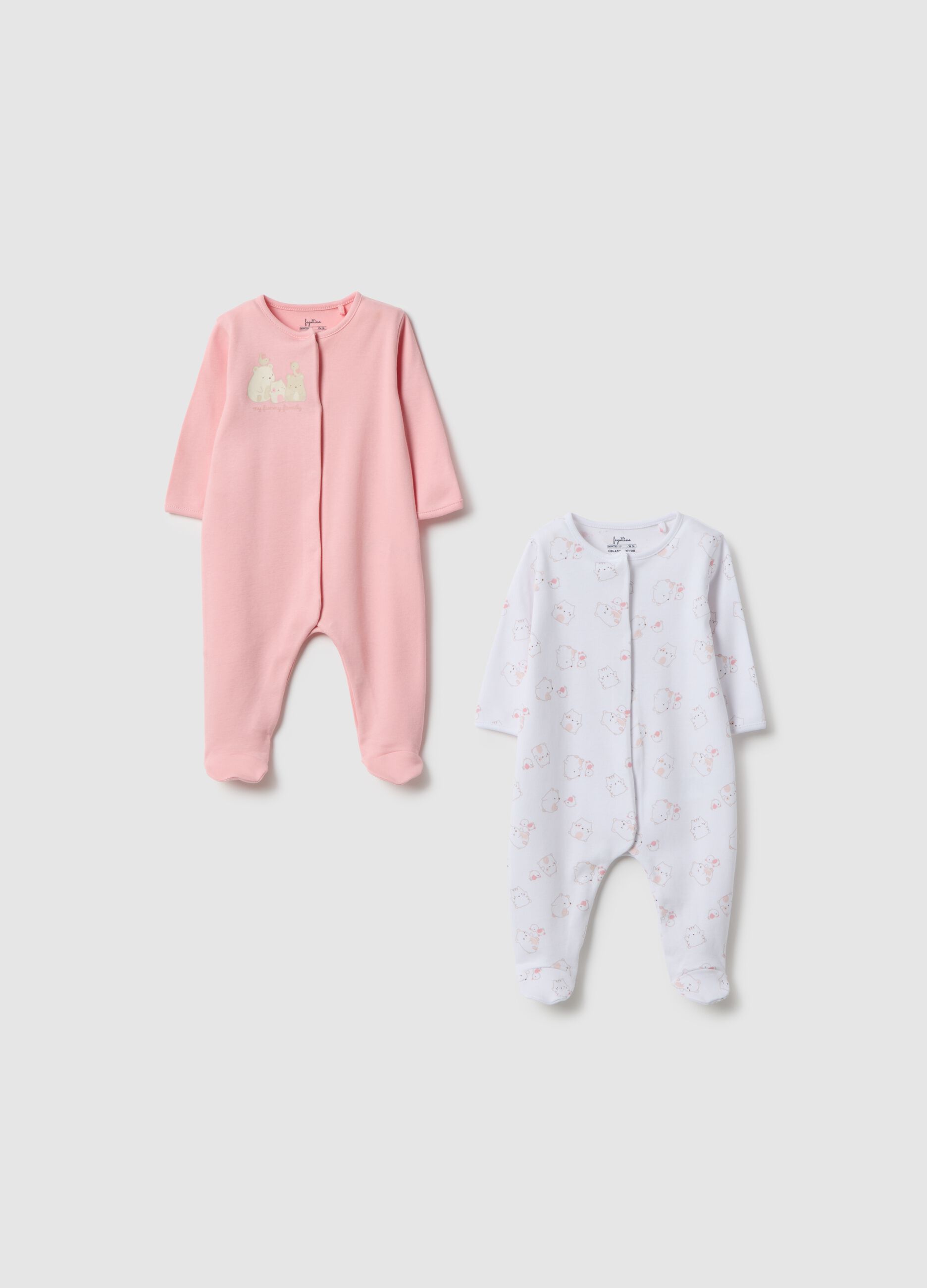 Twin Pack of Pink and White Pure Cotton Baby Sleepsuits