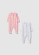 Twin Pack of Pink and White Pure Cotton Baby Sleepsuits_0