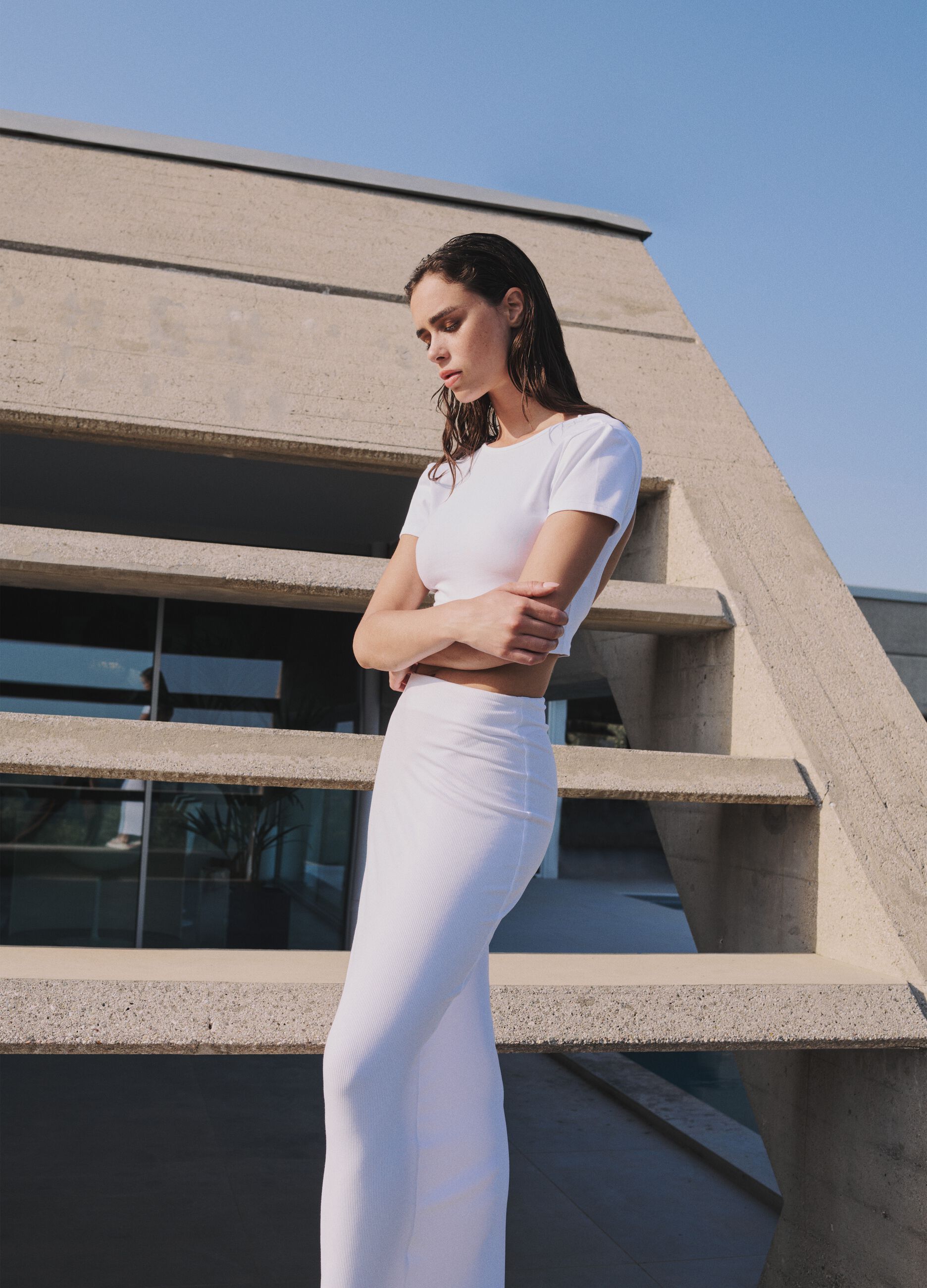 Long Pencil Skirt White