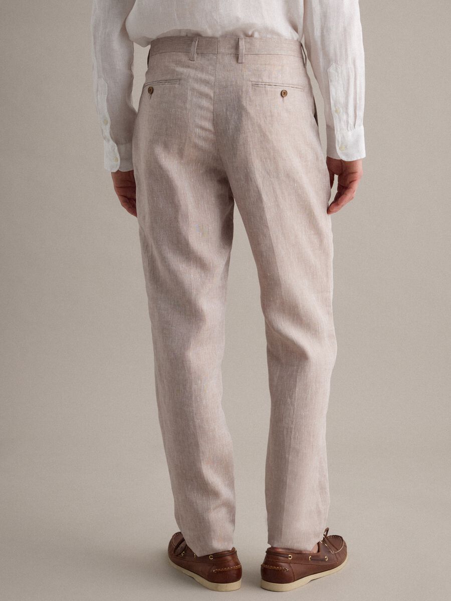 Pantaloni in puro lino beige slim fit_2