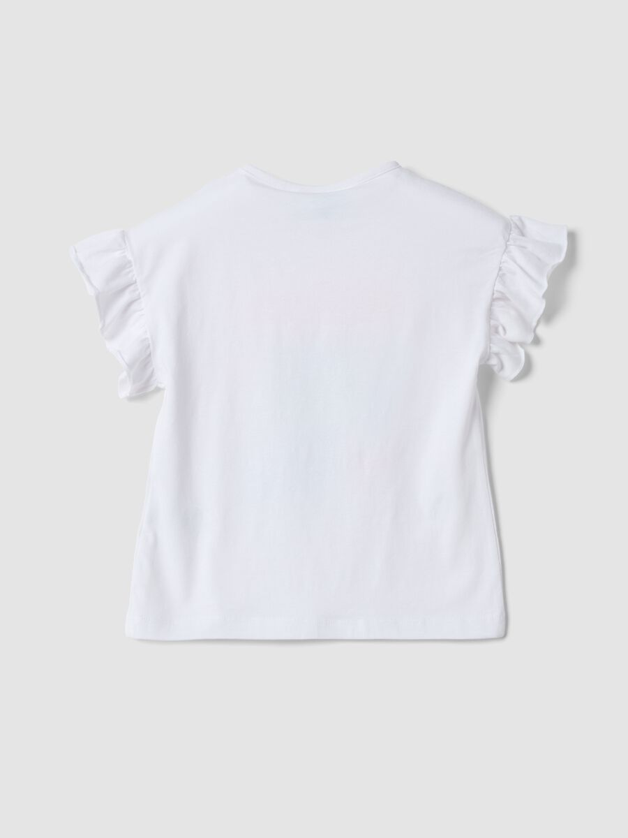 Girls' White Stretch Cotton T-Shirt with Print_1