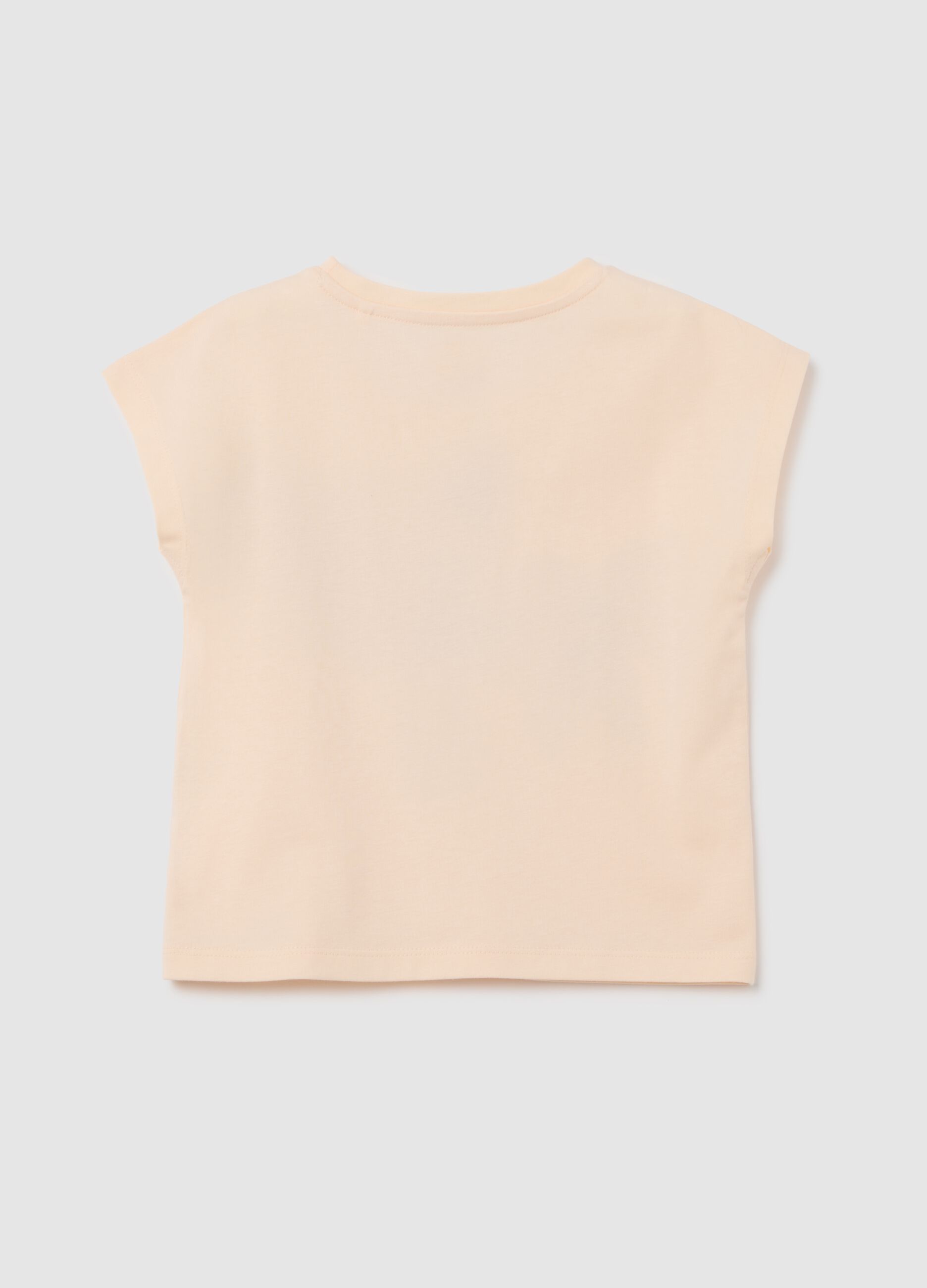 Girl's beige pure cotton regular fit T-shirt with print