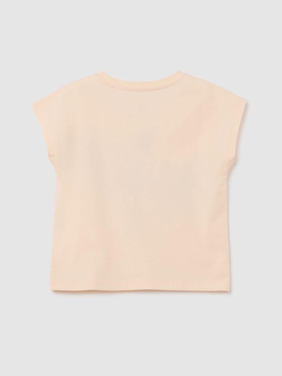 Girl's beige pure cotton regular fit T-shirt with print_1