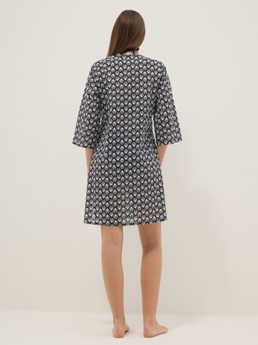 Multicolour pure cotton regular-fit beach cover-up with V-neck_3