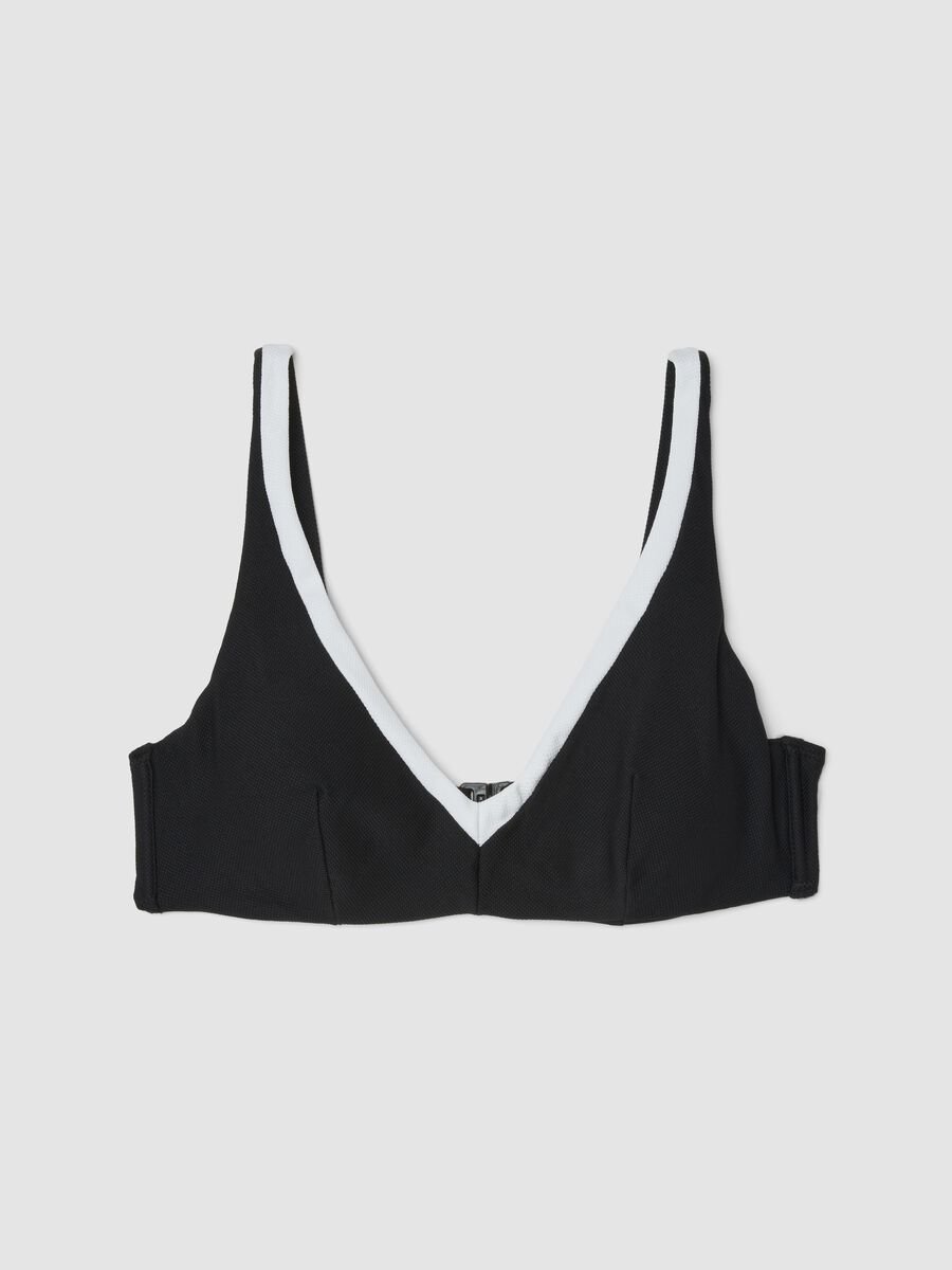 Top bikini in tessuto elasticizzato nero e bianco con scollo a V_4