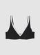 Black and white stretch fabric V-neck bikini top_4