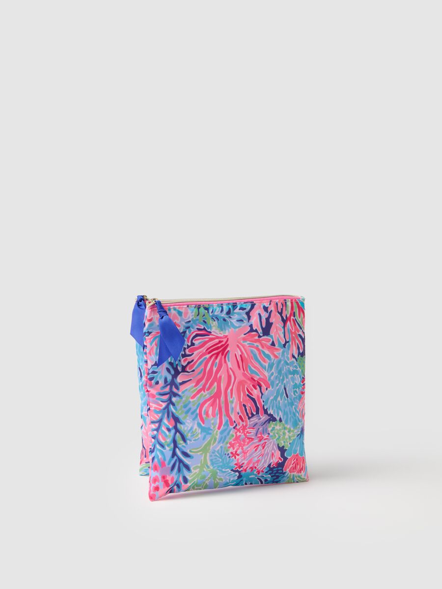 Women's clutch bag with print and blue bow_0