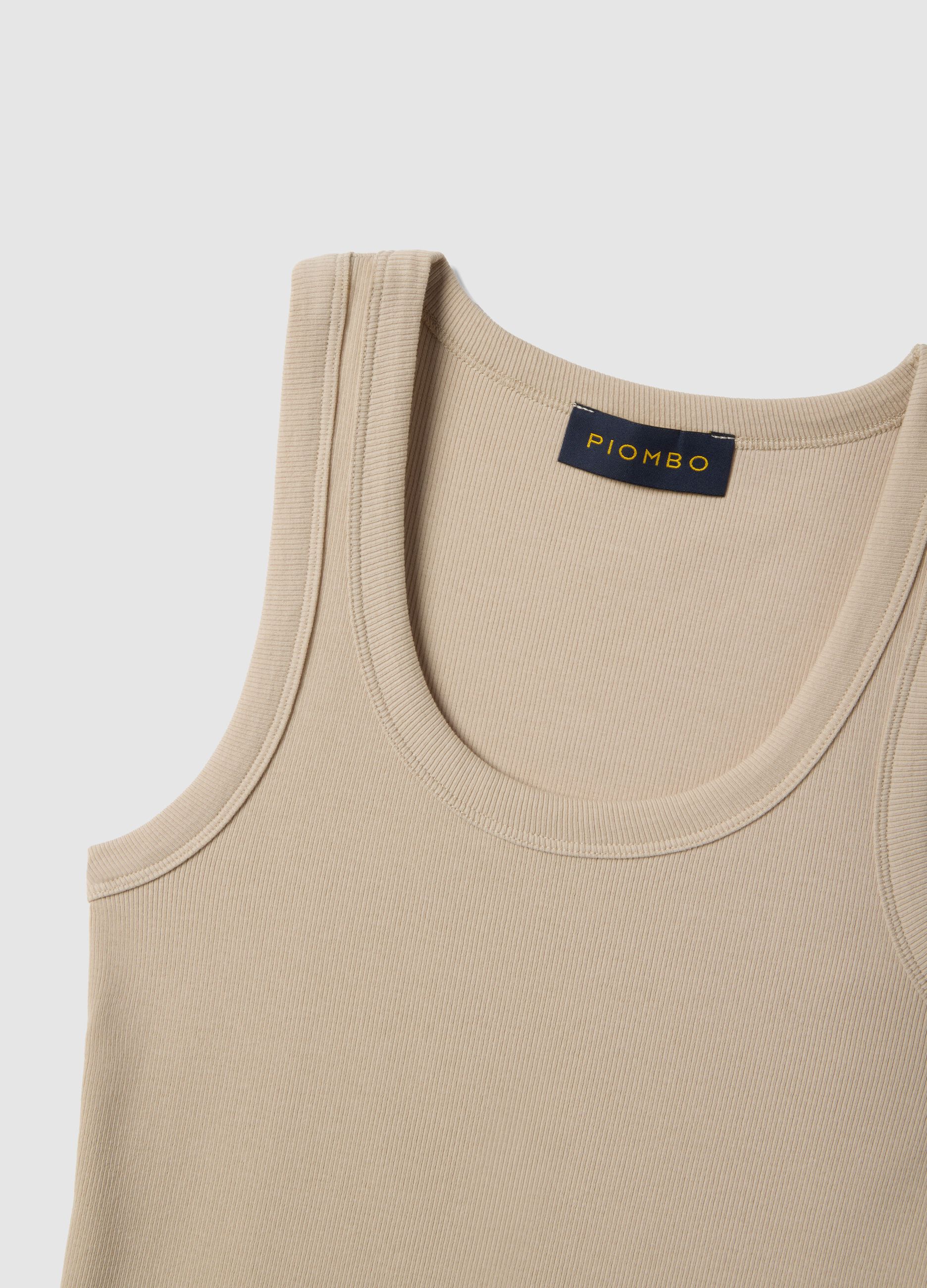 Beige stretch cotton regular-fit tank top