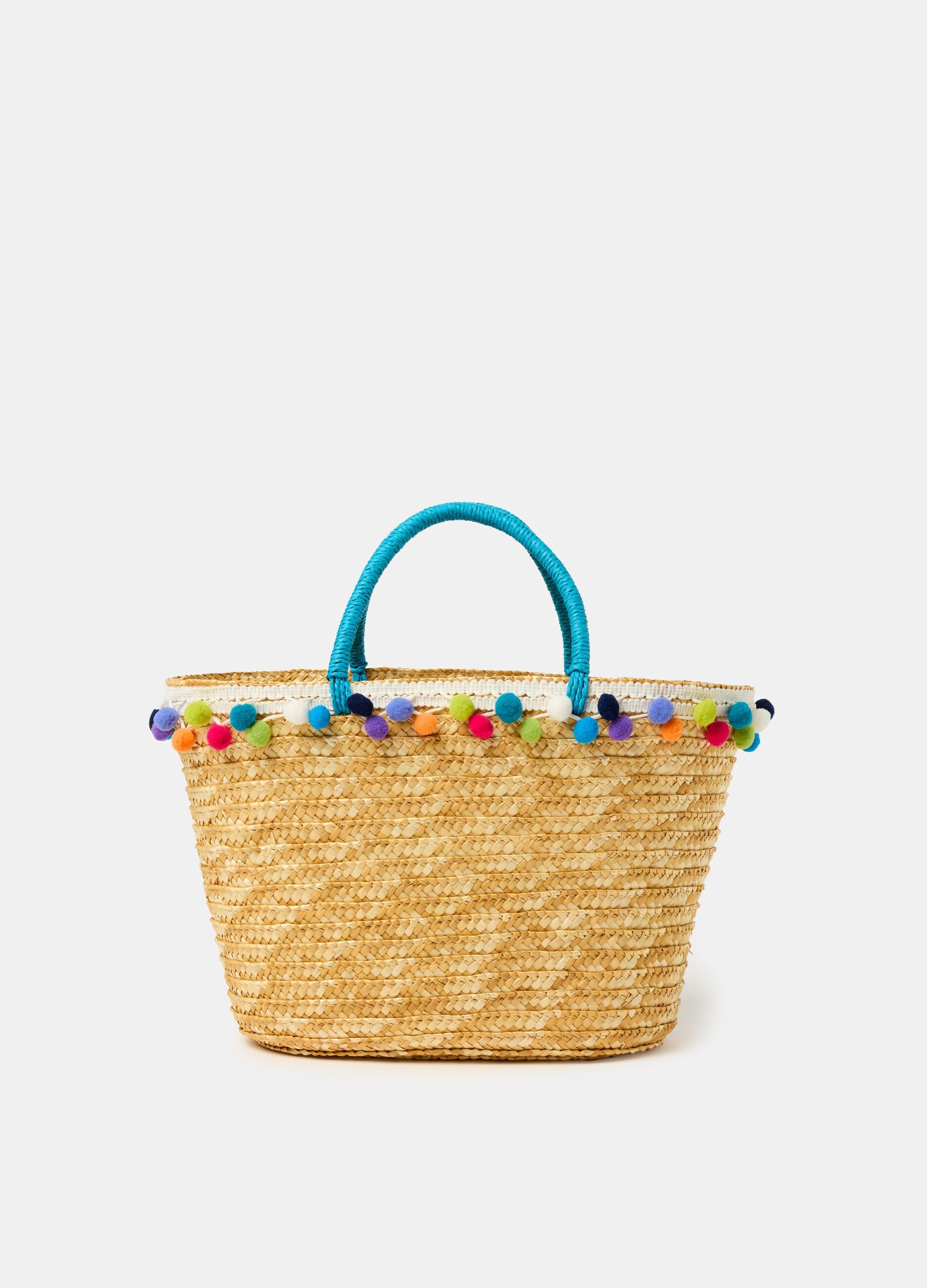 Borsa in paglia Positano con pon pon