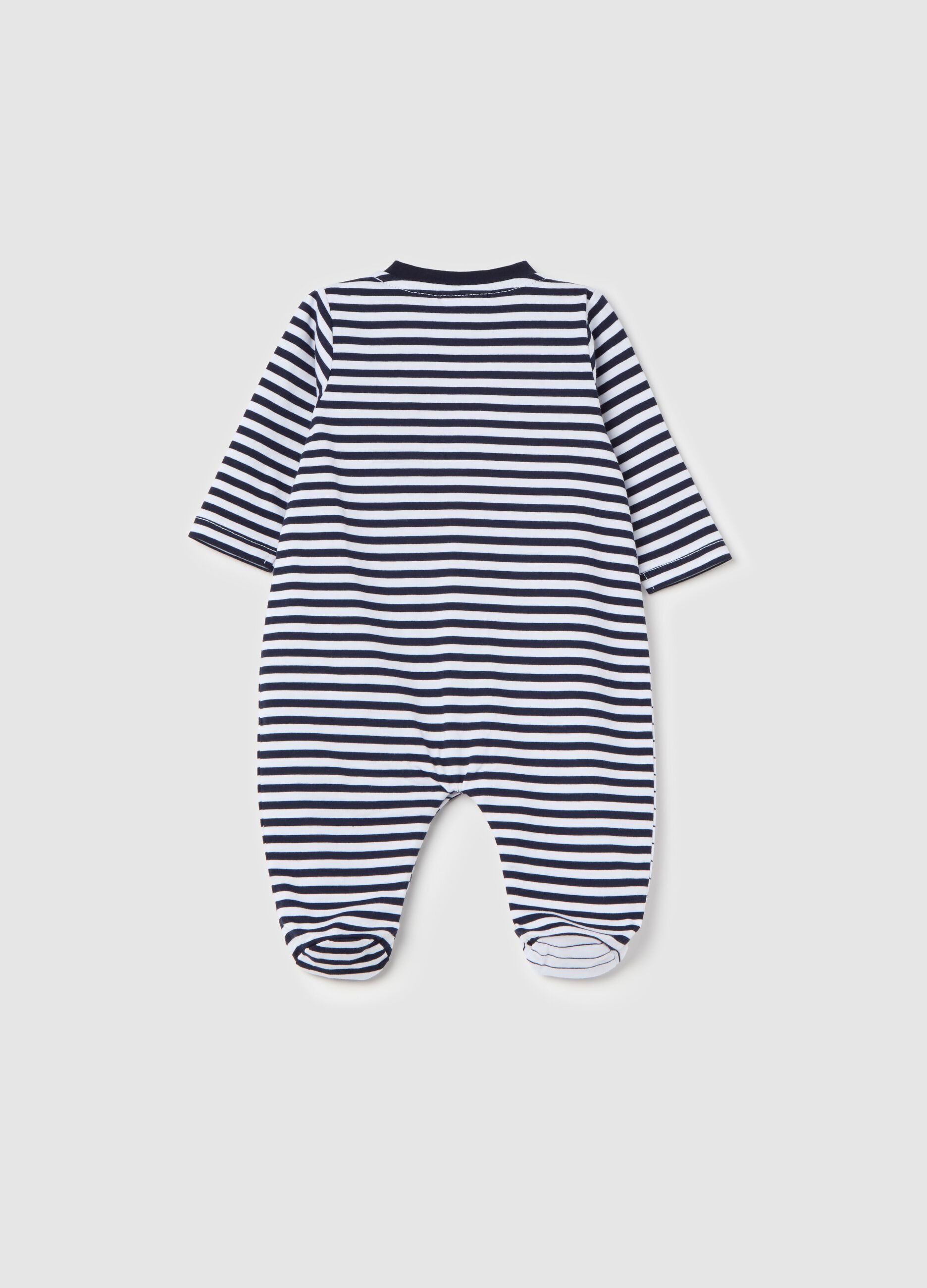 Onesie in striped cotton with feet