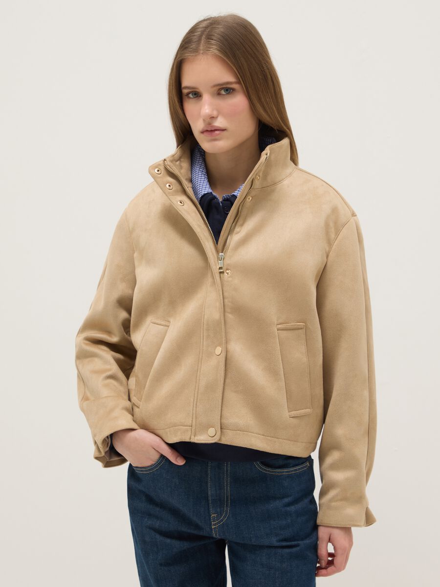Regular fit beige jacket with full zip_0