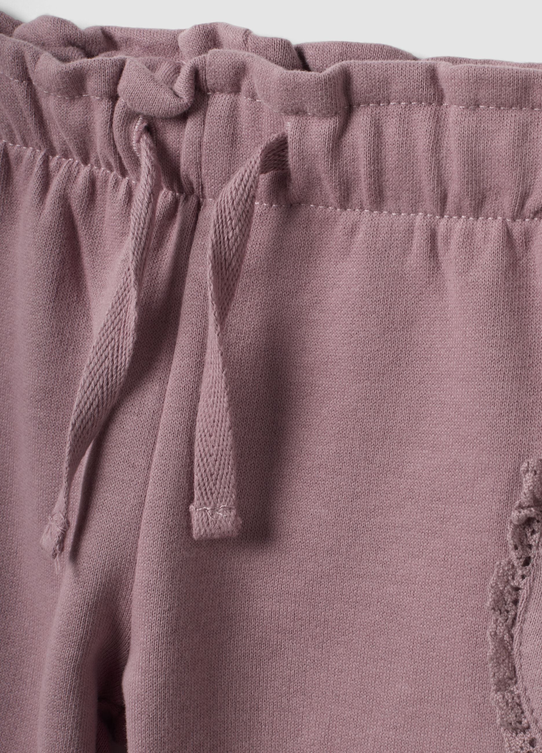 Purple organic cotton trousers with elasticated waist, regular fit