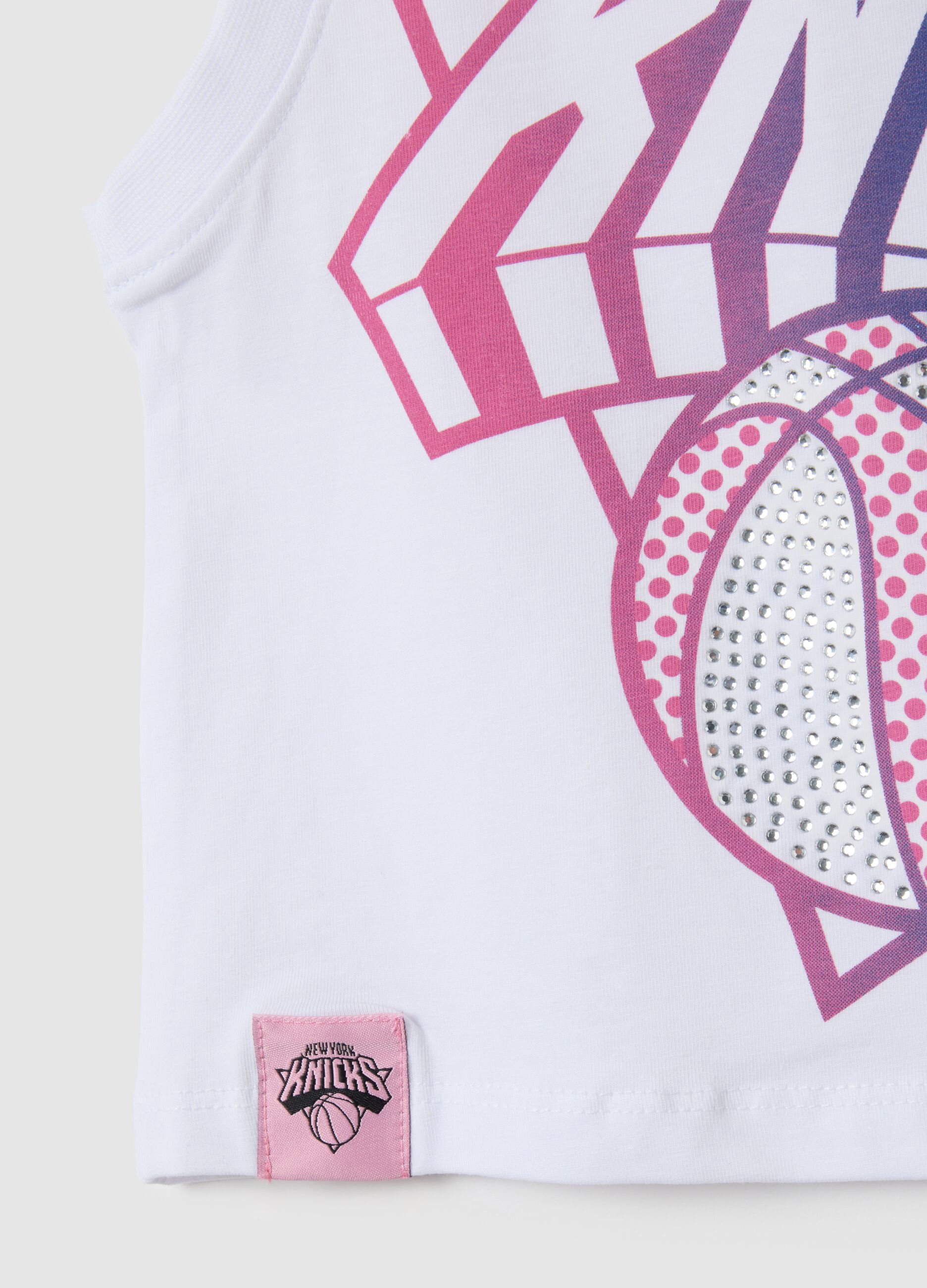 Girls' white cotton vest regular fit with New York Knicks print