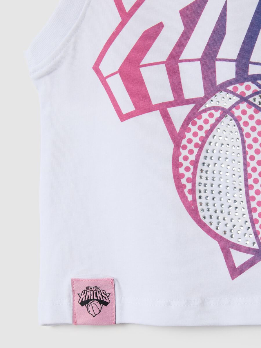 Girls' white cotton vest regular fit with New York Knicks print_2