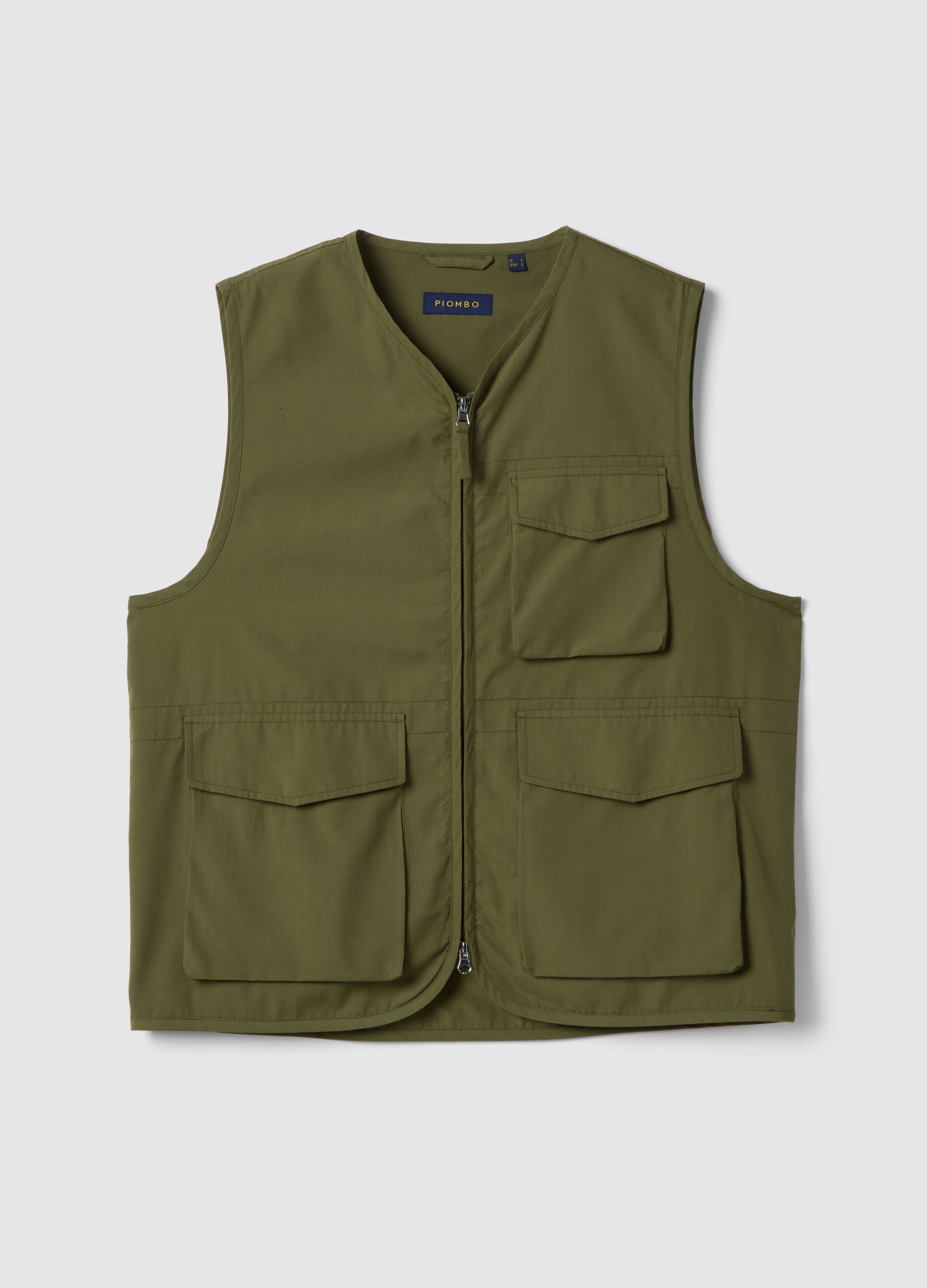 Regular fit green gilet with zip and front pockets