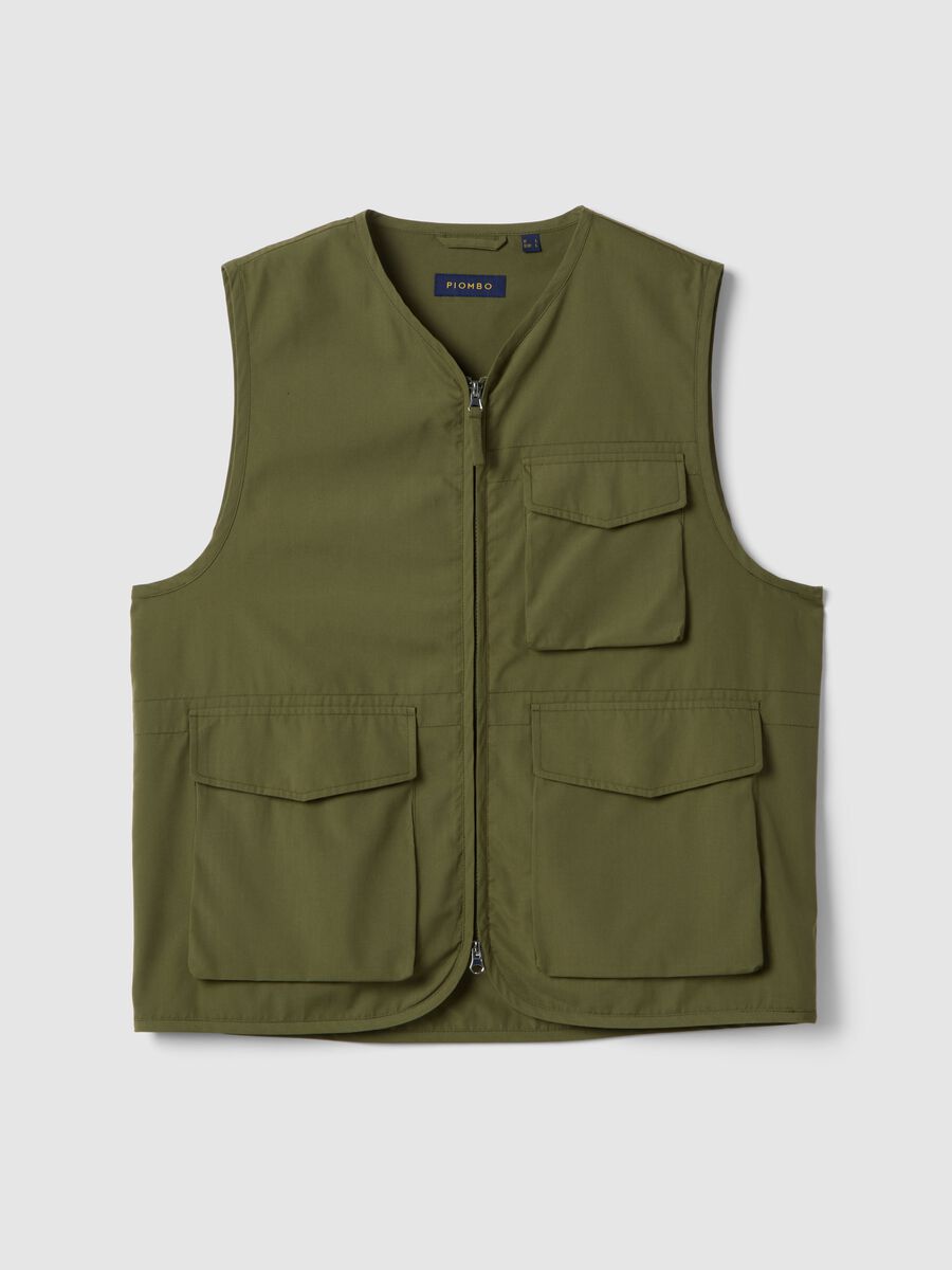 Regular fit green gilet with zip and front pockets_0
