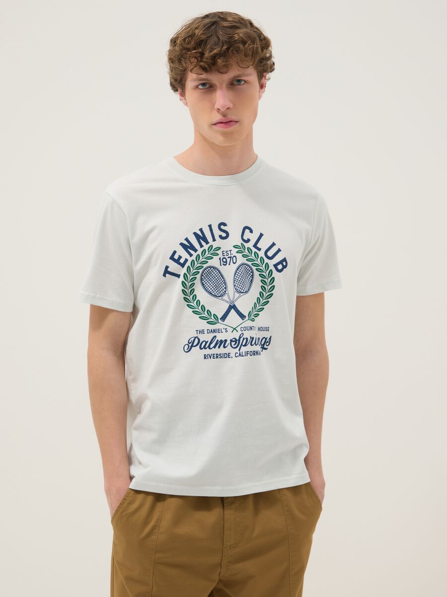 T-shirt bianca con stampa in puro cotone regular fit_0