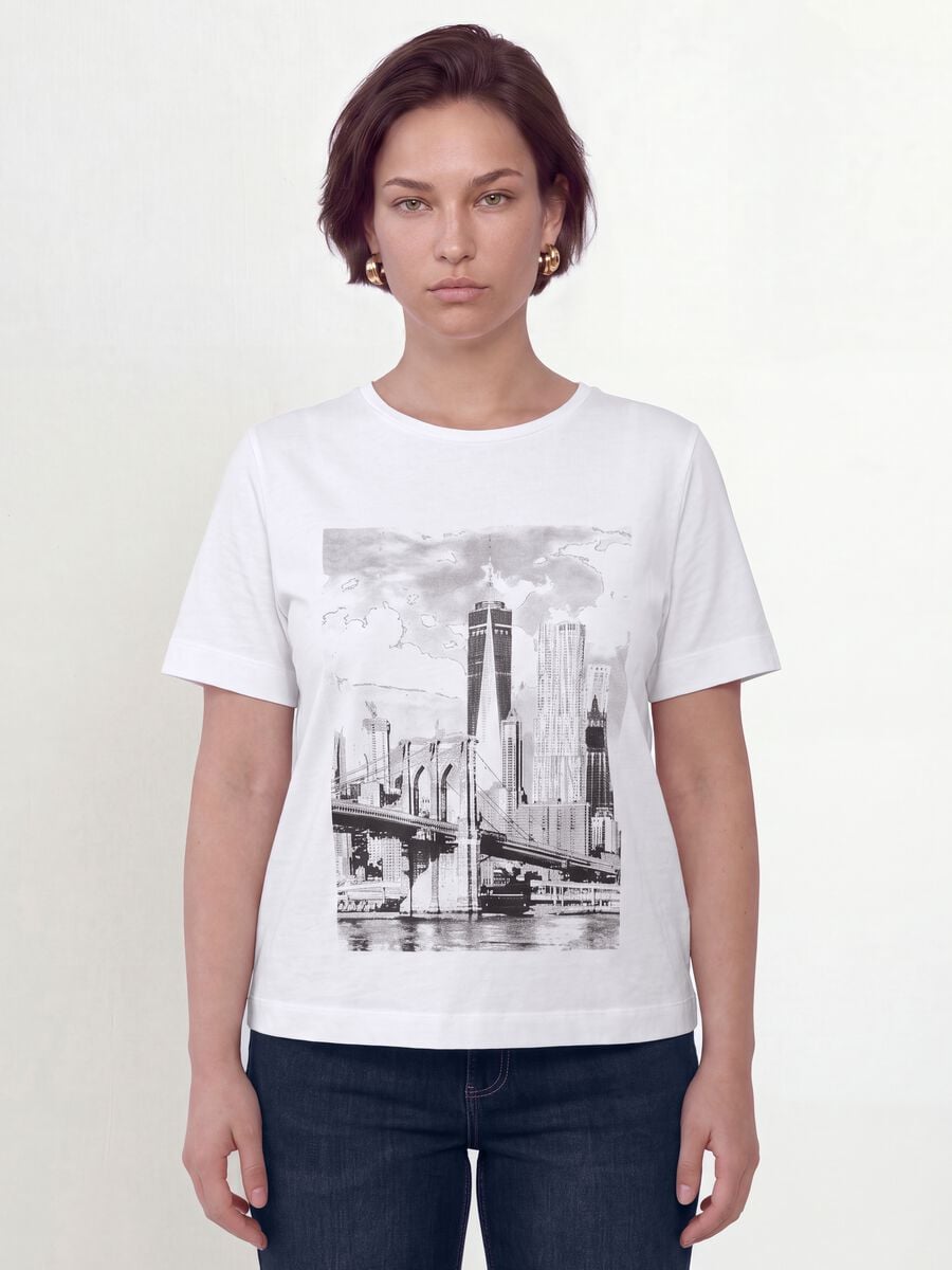 White pure cotton T-shirt with graphic print, regular fit_1