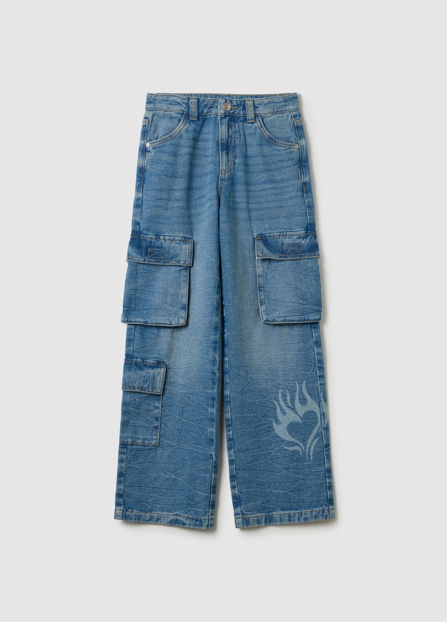 Cargo jeans with heart print