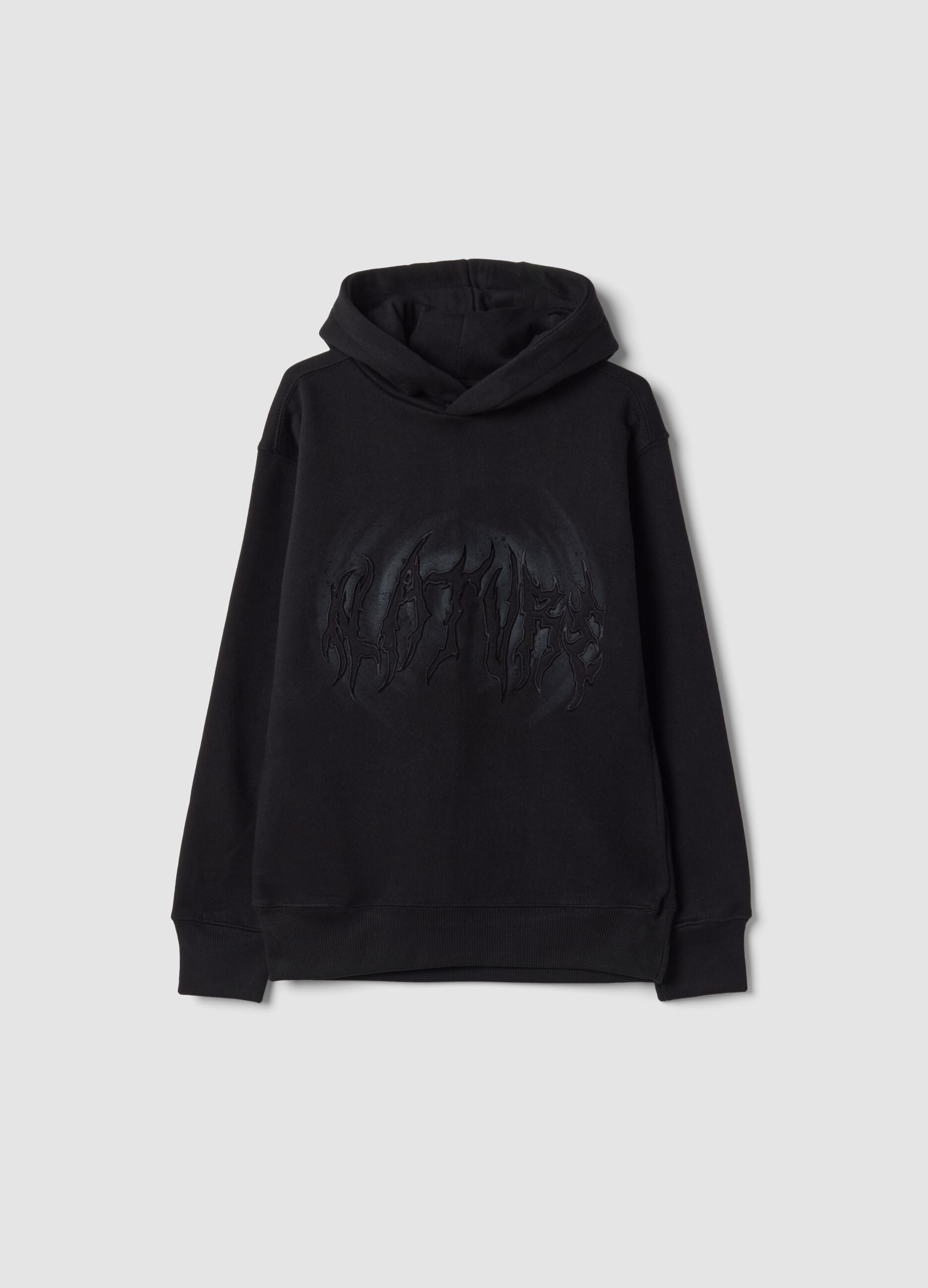 Black cotton-blend hoodie with graffiti print
