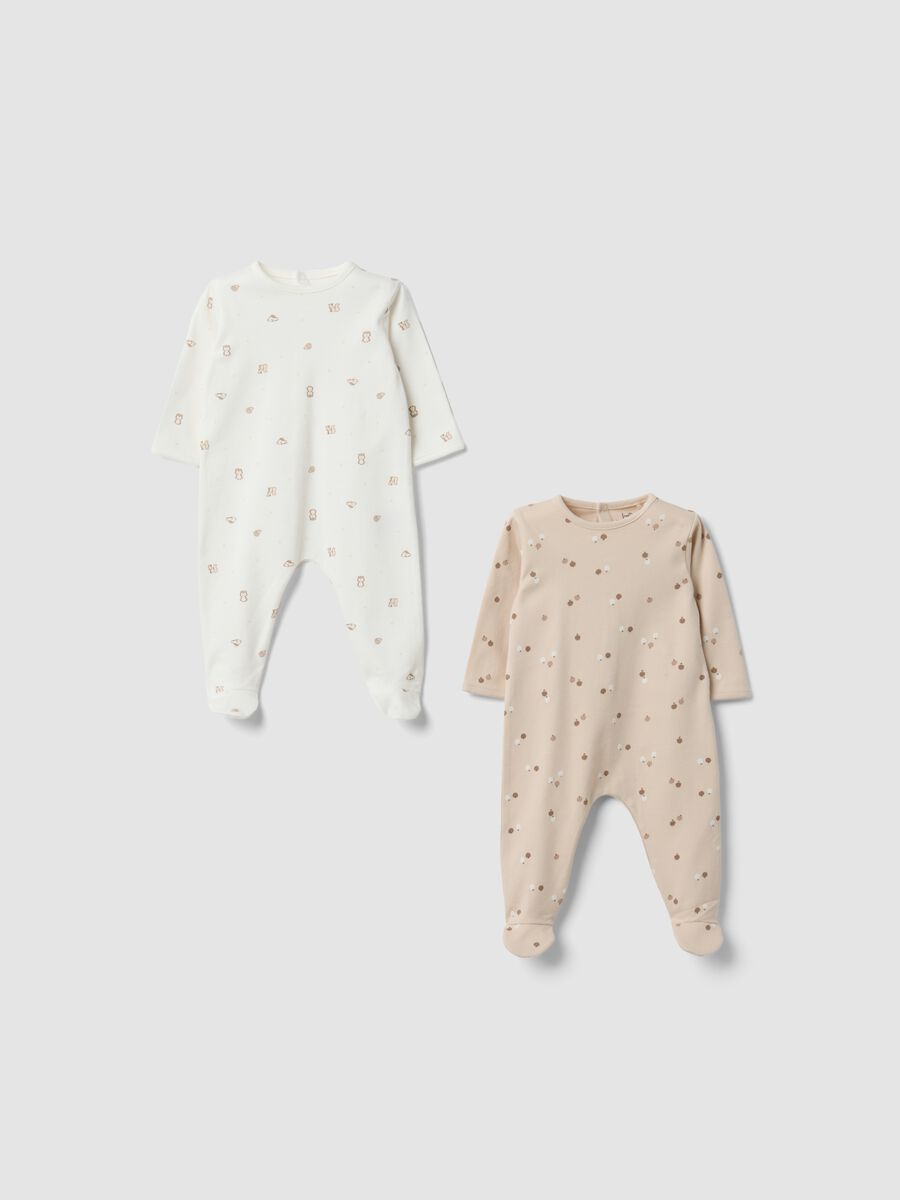 Bipack tutine bianche e beige in puro cotone organico stampato_0